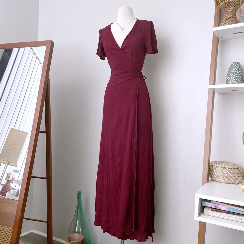 Burgundy Wine Wrap Maxi Dress